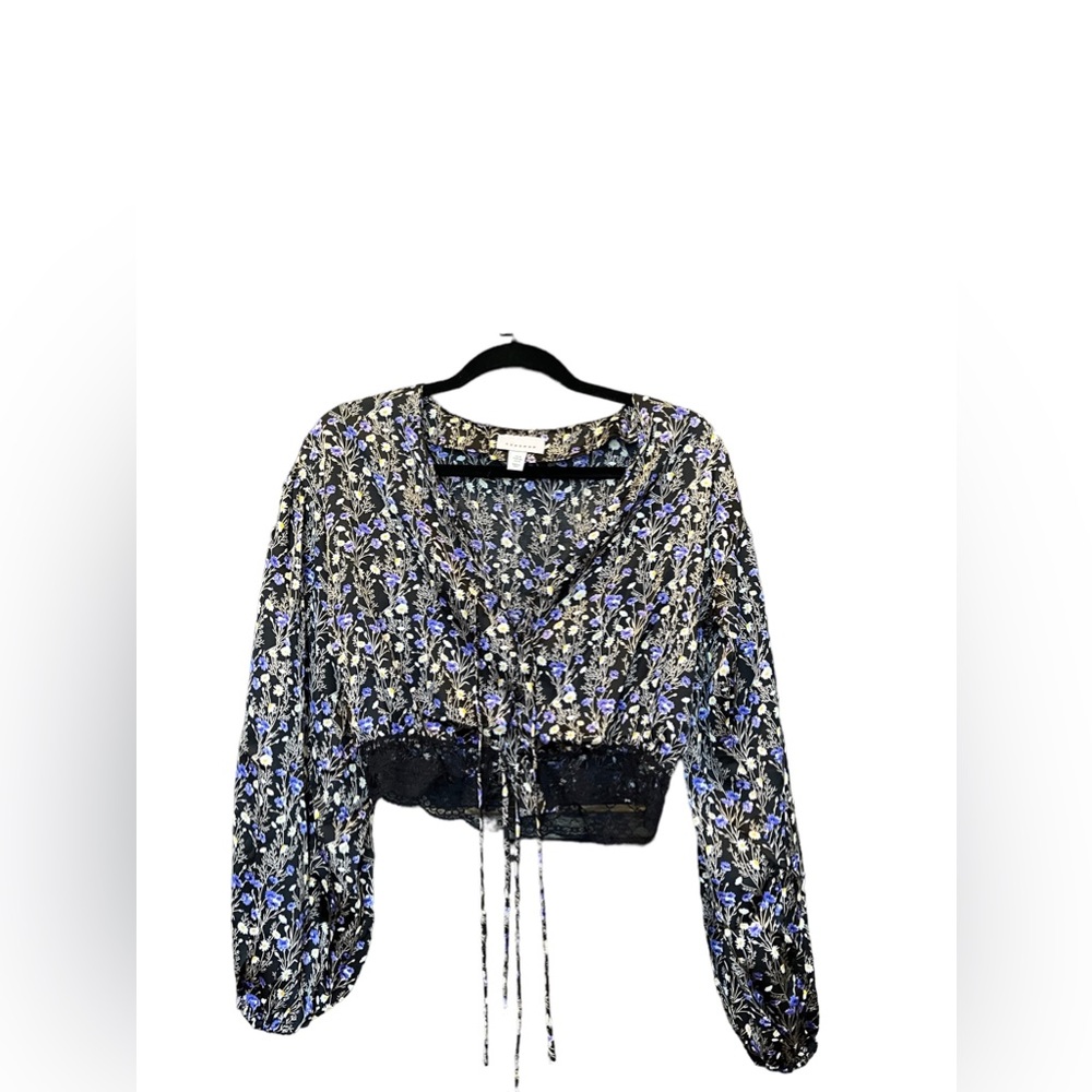 TOPSHOP Womens black floral blouse US4 UK8